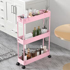 SPACELEAD Slim Storage Cart 3 Tier,Bathroom Organizer Rolling Utility,Mobile Shelving Unit Slide Out for Office, Kitchen, Laundry Room & Narrow Places,Pink - color: Pink
