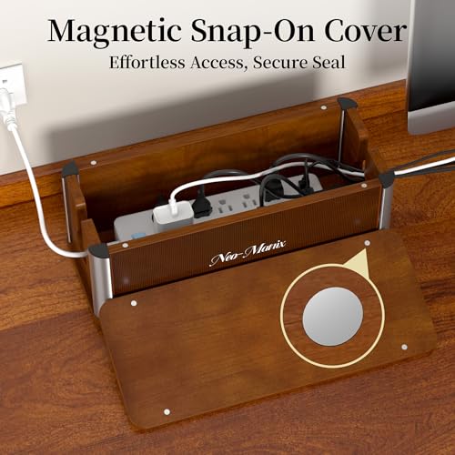 Delamu Wooden Cable Management Box, Retro-Inspired Look Desk Cord Organizer Box for Home Office, Large Cord Hider Box Hides Cords and Power Strips, Floor Cord Covers, 14.3" x 6.0" x 5.5", Dark Brown - color: Dark Brown
