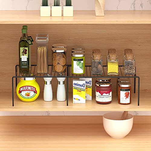 Kitchen Cabinet Expandable Shelf Organizers Set of 2, Adjustable Metal Wire Pantry Storage Shelves, Plate Dish Organizer Rack for Cabinets, Cupboard, Counter, Freezer, Countertop, Black - color: Black