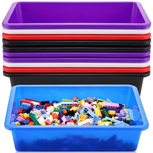 Hoteam 10 Pcs Flat Storage Organizer Tray Bin Paper Tray for Classroom Plastic Stackable File Organizer for School Office Teacher Book Organization(Simple Color,13.78 x 9.84 x 3.15 Inch) - color: Simple Color, size: 13.78 x 9.84 x 3.15 Inch