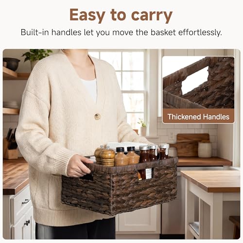 Storageworks Storage Baskets for Shelves, Wicker Shelf Baskets for Organizing, Large Basket with Handles, Storage Basket for Toy, Pantry Organizers, Water Hyacinth - color: Brown (Water Hyacinth), size: 15"L x 11"W x 6 ¾"H