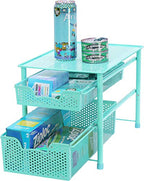 Simple Houseware Stackable 2 Tier Sliding Basket Organizer Drawer, Turquoise - color: Turquoise, size: 2-Tier