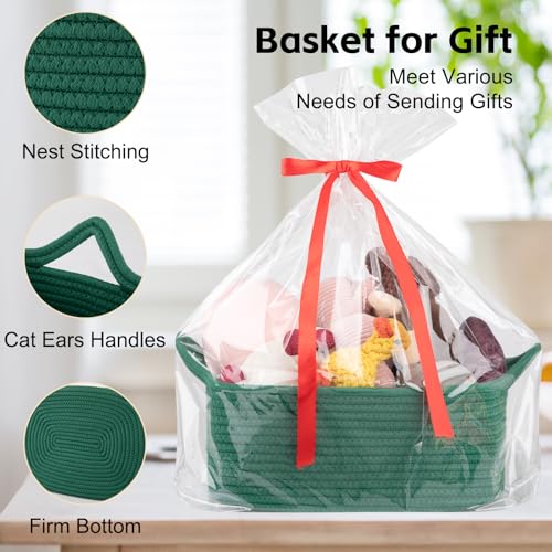 OIAHOMY Woven Basket, Gift Basket Empty with Gift Bags and Ribbons, Rope Baskets for Baby Showers, Storage Baskets with Handles for Nursery, Pet Toy Organizer - Green - color: Green, size: Medium: 13.5L*10W*6H