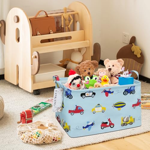 FANKANG Storage Basket,Nursery Hamper Canvas Laundry Basket Foldable with Waterproof PE Coating Storage, Office, Bedroom, Clothes,Toys (Rec-Car) - color: A Rec-Car-L