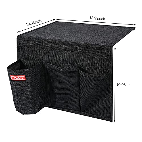 Zafit Linen 4 Pockets Bedside Caddy, Bedside Storage Organizer with Water Bottle Holder for Magazine, Remotes, Phone (Black) - color: Black, size: 4 Pockets