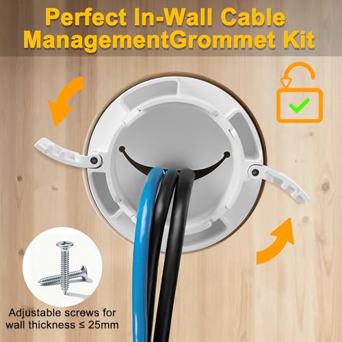 ZhiYo in-Wall Cable Management Kit for TV, White TV Cord Hider for Wall Mounted TV, Behind Wall Cable Management Kit, Cord Concealer Kits with 2 Wire Pass Throughs and 1 Hole Saw Drill Attachmen - color: White, size: 2 Pack