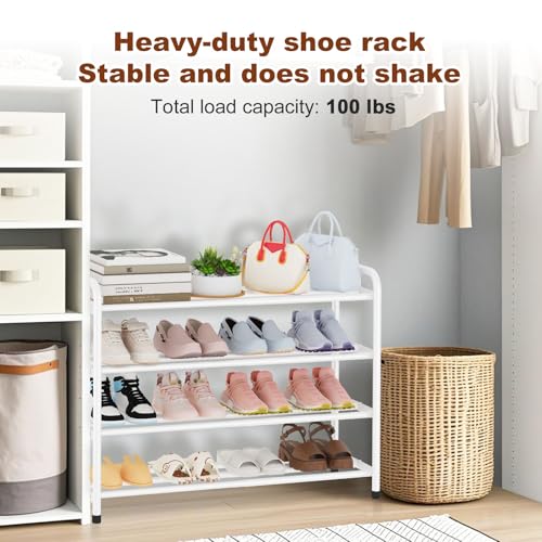 KANAV 4-Tier Expandable Shoe Rack, Heavy Duty Adjustable Metal Shoe Organizer for Closet, Entryway & Mudroom, Freestanding, Tool-Free Assembly, White - color: White, size: 4-Tiers