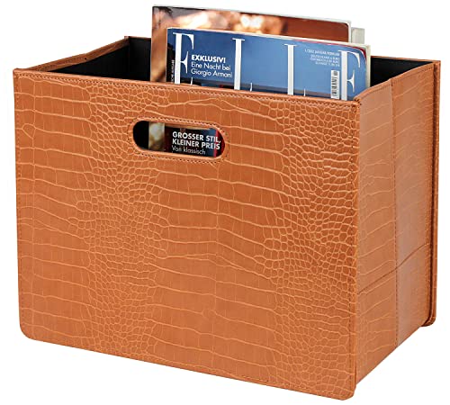 HofferRuffer Magazine Basket Holder, Foldable Magazine Rack, Document File Holder Organizer, File Folder, Newspaper Storage Bin Organizer for Home or Office (Brown Croco) - color: Brown Croco