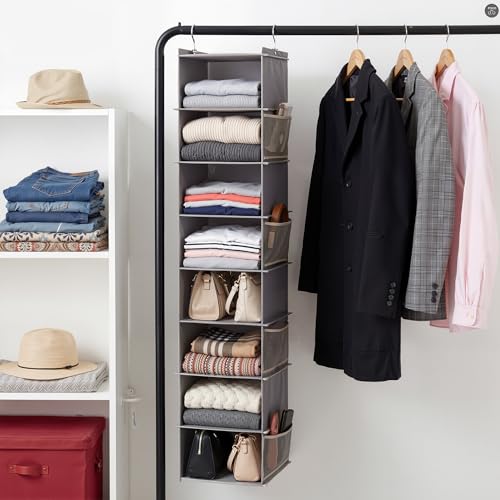 YOUDENOVA Upgraded Extra Wide Hanging Shoe Organizer for Closet, 8-Shelf Storage Organizer with 8 Side Pockets, Hanging Shoe Rack for Hats Clothes Jeans, 2 Packs, Grey - color: Grey, size: 2 Pack