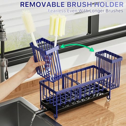 Cisily Sponge Holder for Kitchen Sink, Sink Caddy Organizer with High Brush Holder, Kitchen Countertop Organizers and Storage Essentials, Rustproof 304 Stainless Steel (Navy Blue, 9.25″) - color: Navy Blue