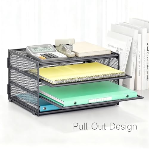 Lavatino 3-Tier Letter Tray Desk Organizer – Grey Mesh Metal Paper File Tray Organizer for Desk, Office Supplies & Home Organization | Fits A4/Letter Paper, Mail, Magazines and Office Accessories - color: 4-tier No Handle - Grey