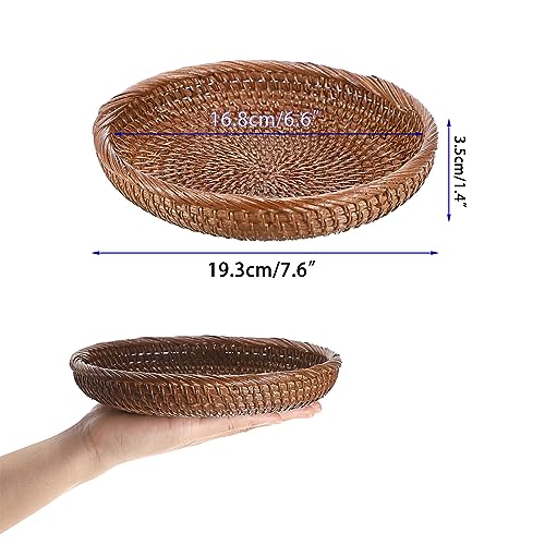 Hipiwe Small Key Basket Bowl for Entryway 7.6" Round Woven Wicker Basket Fruit Serving Tray Woven Basket Wall Decor Rattan Organizer Basket for Keys Wallet Cell Phone, Brown - color: Brown, size: X-Small, 7.6"