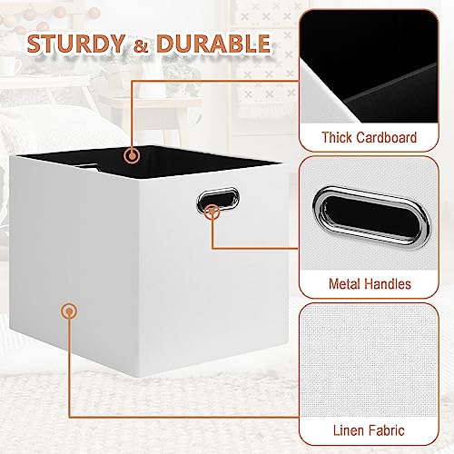 Posprica 13x15x13in Collapsible Storage Bins, Fabric Foldable Cube Storage Boxes, Decorative Storage Baskets Organizer for IKEA Kallax, Shelves, Closet, Clothes, Toy, Set of 4-White - color: White