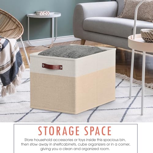 Ornavo Home 13 x 15 x 13 Kallax Storage Cube Bins, Foldable Collapsible Fabric Storage Bins Box Linen Shelf Basket Cube Organizer for Closet with Leather Handles, 6 Pack, White/Khaki - color: White/Khaki, size: Kallax - 13 x 15 x 13