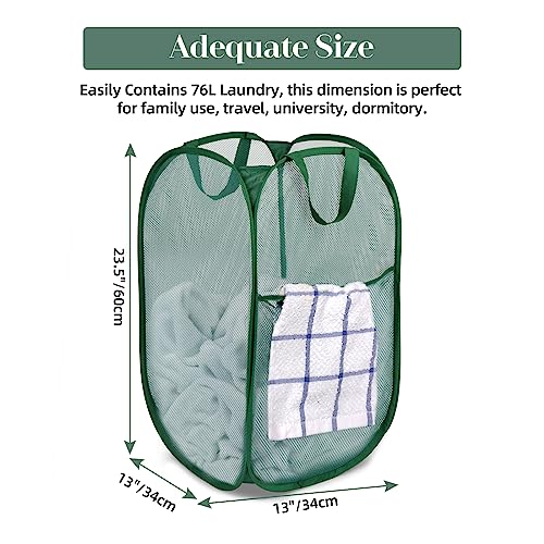 Durable Collapsible Laundry Baskets, Tear-resistant Pop Up Hamper for Laundry, Foldable Clothes Hamper with Reinforced Carry Handles Handy Pocket for Laundry Room, Bathroom, Dorm or Travel Emerald - color: Emerald, size: Pop Vertical