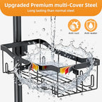 Shower Caddy Corner, 6 Tier Tension Pole Rod Bathroom Organizer Shelves, Adjustable Bathtub Shampoo Stand Rack with Towel Rack 2 Holders for Inside Shower Storage, Floor to Ceiling 47-122 Inch, Black