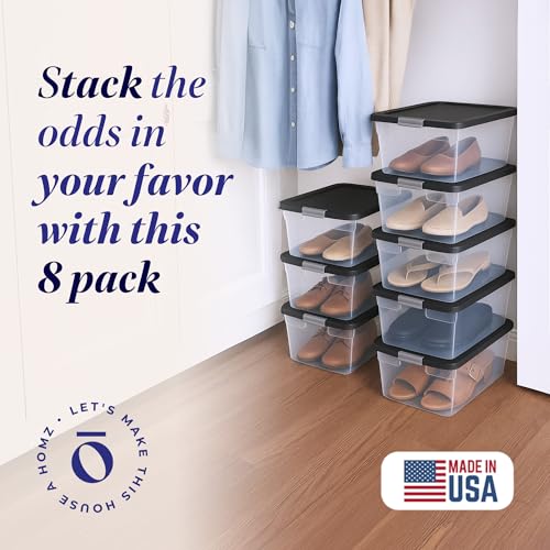 HOMZ 8-Pack Snaplock, Small Clear Plastic Storage Organizer Bins with Lids, 15 Quart, Gray - Stackable Container Boxes for Bedroom, Bathroom, Garage, and Office Organization - color: Gray Lid, size: 15 QT (8 Pack)