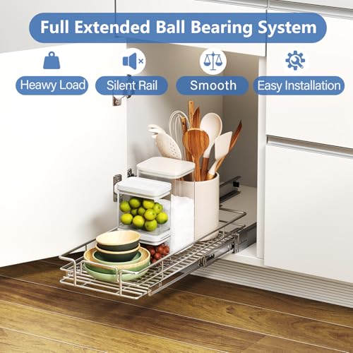 ROOMTEC Pull Out Cabinet Organizer, Cabinet Pull Out Shelves 7½" W x 21½" D, Heavy Duty Cabinet Drawers Slide Out Kitchen Cabinet Organizers Storage Shelf - color: 1 Tier, size: 7½"W x 21½"D