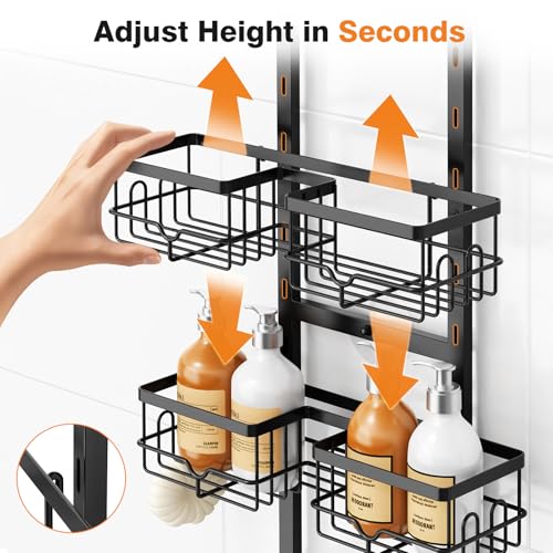 Vatex Shower Caddy Hanging Organizer, 3 Tier Adjustable Bathroom Shelves, Rustproof Over The Showerhead/Door Hanging Shelf for Inside Shower - No Drilling Shower Rack Bath Storage With Soap Holder