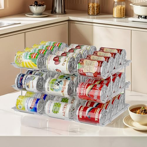 Can Organizer for Pantry, Upgraded Thickened Modular 3-Tier Combinable Can Storage and Beverage Dispenser Rack,Canned Food Organizer Rack Holds 36 Cans, Clear Can Holders for Pantry and Fridge - size: 3 Tiers-9 Pcs