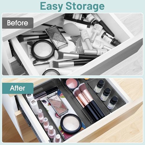 WOWBOX 25 PCS Plastic Drawer Organizer Set, Desk Drawer Divider Organizers and Storage Bins for Makeup, Jewelry, Gadgets for Kitchen, Bedroom, Bathroom, Office, Black - color: Black