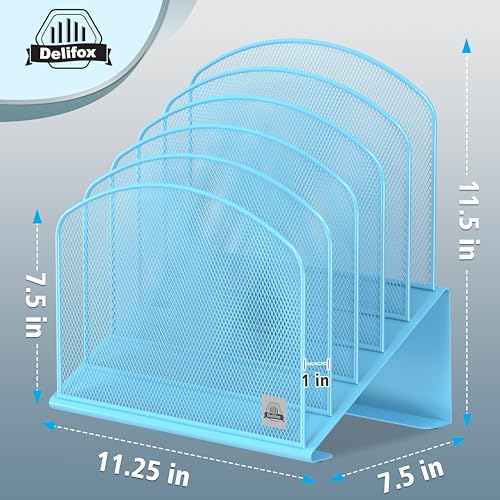 Delifox Inclined Desk File Organizer,Vertical File Folder Holder Stand Metal Rack File Sorter for Office Classroom Desktop Organization - color: Blue, size: 1Pack