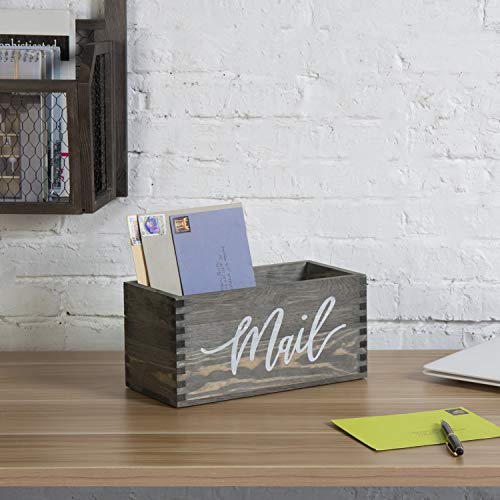 MyGift Mail Holder Storage Organizer Box Solid Wood with MAIL Script Design, Desktop Letters, Bills, Notes and Postcard Bin for Home Office Dorm Room (Vintage Gray) - color: Vintage Gray
