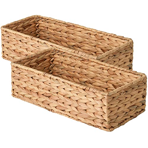 StorageWorks Water Hyacinth Bathroom Basket Organizer and Storage for Tank Topper, Wicker Toilet Paper Basket for Back of Toilet Baskets, Long Narrow Tank Tray & Small Woven Baskets for Decor, 2 Pack - color: Natural(Water Hyacinth), size: 15 ¾"L x 6 ½"W