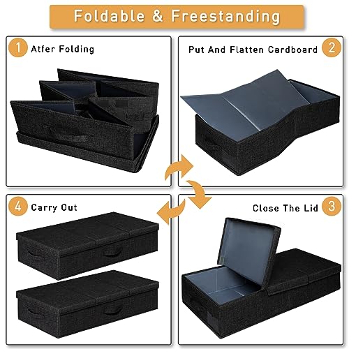 punemi Under Bed Storage Containers, Set of 2 Low Profile Under Crib Storage Bins With Lid, Large Sturdy Under Bed Clothes Drawer Organizers Box for Dorm Room Couch Closet Basement, Black - color: Black-2pack, size: 6 inch Tall