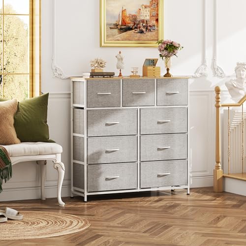 WLIVE 9-Drawer Dresser, Fabric Storage Tower for Bedroom, Hallway, Entryway, Closet, Tall Chest Organizer Unit with Fabric Bins, Steel Frame, Wood Top, Easy Pull Handle, Light Grey - color: Light Grey