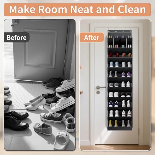 KYEVIS 10-Tier Large Size Over the Door Shoe Organizer, 20 Pairs Hanging Shoe Rack for Closet with Deep Pockets, Space-Saving Storage for Sneakers, Boots Heels (Black) - color: Black