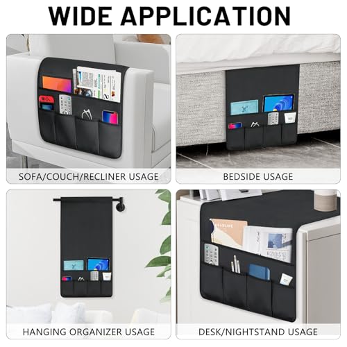 TV Remote Control Holder Couch Caddy, Non-slip Bedside Caddy Organizer with 5 Pockets for Key Glasses Phone Magazine Holders (Black, 35''x18'') - color: Black, size: 35''x18''