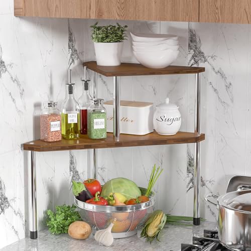Weenson Bathroom Organizer Countertop, Bathroom Sink Organizer for Toiletries, Makeup, Skincare, Bamboo 2-Tier Kitchen Countertop Organizer for Spice Salt (Brwon) - color: Brown