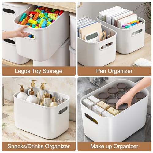 6 Pack White Storage Bins with Lids Stackable Storage Container for Organizing, Small Storage Boxes with Handle for Shelves, Cute Organizer Bins for Craft, Snacks, 9.85x6.9x5.7 inch - color: White, size: 6 Pack