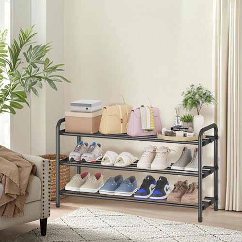 KANAV Expandable Shoe Rack Organizer – 3-Tier Shoe Shelf for Closet, Entryway & Front Door – Space-Saving Shoe Storage Solution - color: Black, size: 3-Tiers