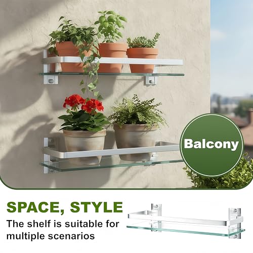 AIJALY 3 Pack Bathroom Glass Shelf,Aluminum Tempered Glass 0.3in Extra Thick Rectangular 1 Tier Storage Organizer Wall Mount,Silver 15.7in - color: Silver 3 Pack