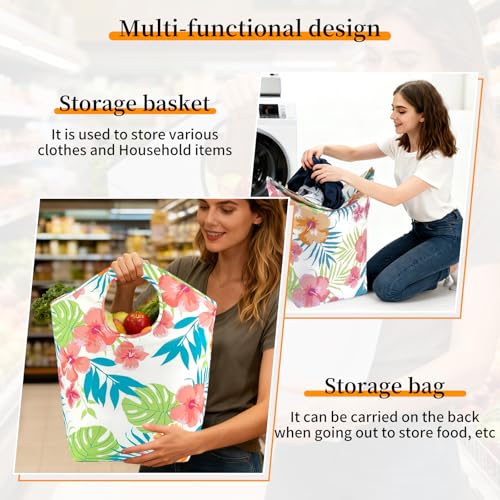 Large Capacity 47L Laundry Hamper, Foldable Waterproof Storage Basket with Soft Handle, Portable Collapsible Laundry Bag for Home Dorm Camping and Car Use - color: Rainforest flowers colorful, size: 17"L x 9.5"W x 18"H