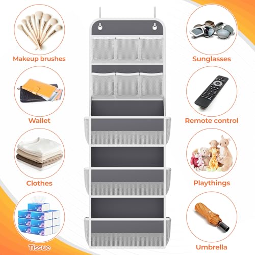 SpaceHacks 5-Tier Over the Door Organizer with Mesh Pockets, Baby Nursery Storage for Closet, Bathroom and Bedroom, Adjustable Hanging Closet Organizer for Cosmetics, Books and Essentials (Dark Grey) - color: Dark Grey, size: 5-Tier