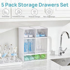Vtopmart Stackable Storage Drawers Set of 5, Plastic Organizer Bins for Baby Bottle, Beauty Supplies Storage, Ideal for Kichen Countertop, Vanity, Bathroom, Cabinet, Pantry Organization,White - style: White-2 Small+2 High+1 Wide
