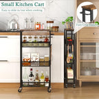 XYZLVSI Slim Storage Cart 4 Tier Narrow Kitchen Rolling Cart on Wheels for Small Space, Mobile Utility Cart Shelving Unit with Wooden Top and Metal Handle for Kitchen, Bathroom, Laundry Room - size: 16.7"Dx5.0"Wx34"H