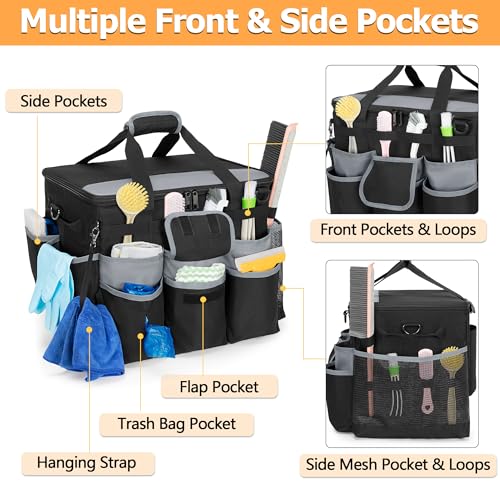 HODRANT Large Rolling Cleaning Caddy with Detachable Trolley & Lid, Cleaning Cart on Wheels with Shoulder Strap & Handles, Cleaning Supplies Organizer with Multi Pockets for Cleaning Tools Storage