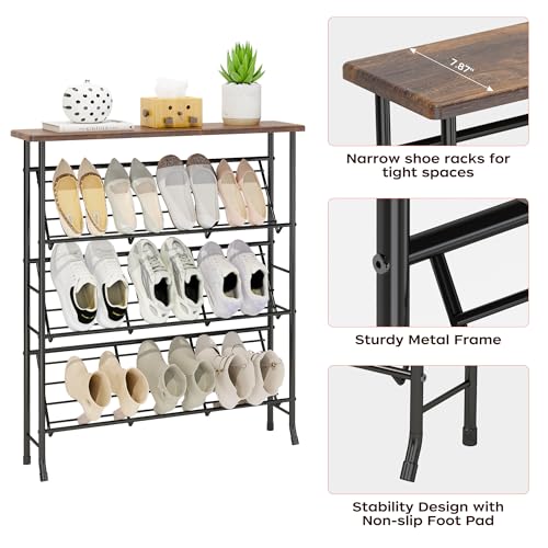 JZM Shoe Rack Storage, Narrow 4 Tier Metal Shoe Storage Shelf, Free Standing Shoe Racks, Space Saving Shoe Rack Organizer for Entryway, Hallway, Bedroom, Living Room(12-16 Pair) - color: Brown