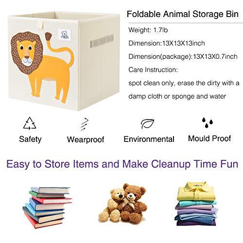 CLCROBD Foldable Animal Cube Storage Bins Fabric Toy Box/Chest/Organizer for Toddler/Kids Nursery, Playroom, 13 inch (Lion) - color: Lion