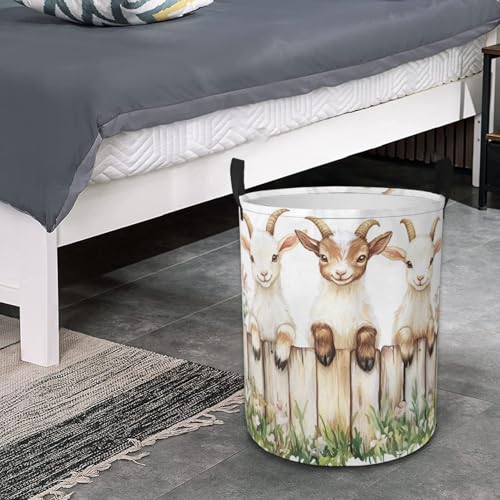 Cute Goats Laundry Basket Animal Foldable Laundry Hamper with Handles Clothes Storage Bin for Household Bedroom Bathroom Dorms 17.3"x13.6" - color: Cute Goats
