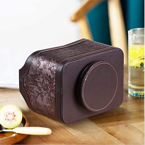 Fanousy 360° Rotating Remote Control Holder, PU Leather TV Remote Caddy Organizer Basket Storage Box with 5 Compartments for Pen, Pencil, Art Supplies, Makeup Brush, Office Desk Table Accessories - color: Antique