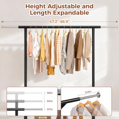 Luxspire Heavy Duty Clothes Rack Load 650 LBS, Double Rod Clothing Racks for Hanging Clothes, Rolling Garment Racks with Lockable Wheels, Shelves, Adjustable Laundry Hanging Rack, Black - color: Black