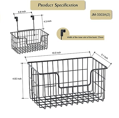 JUNCHU CHERRY Wire Storage Basket 2 Packs, Wall Mounted Kitchen Bathroom, Hanging Cabinet Door Storage Basket, no Drilling, Supporting 2 Types of Hooks, Strong Bearing, Suitable for Home, Black - color: 2 Black