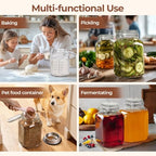 ComSaf 1 Gallon Square Glass Jars with Airtight Lids (135oz, Set of 2), Extra-Wide Mouth Canisters with Measurement Marks for Bulk Flour Storage, Fermenting Kombucha & Pickling - size: 1.1 Gal*2-Wide Mouth
