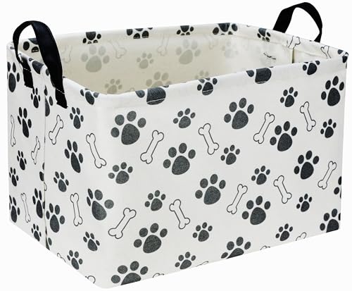 Rectangular Dog Basket,Dog Toy Bin,Dog Storage Basket Organizer.Waterproof PE Coating Puppy Storage Bin with Handles.Dog room decor,Dog Toys,Books,Kid's Gifts basket. (Dog Paw) - color: Dog Paw