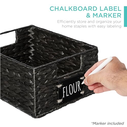 Best Choice Products Set of 4 9x12in Water Hyacinth Pantry Baskets, Woven Organizers w/Chalkboard Label, Chalk Marker - Black - color: Black, size: 9x12x5in